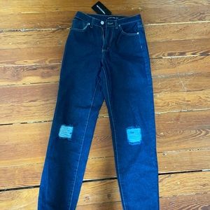 Dark Blue Basic Distressed Mom Jeans